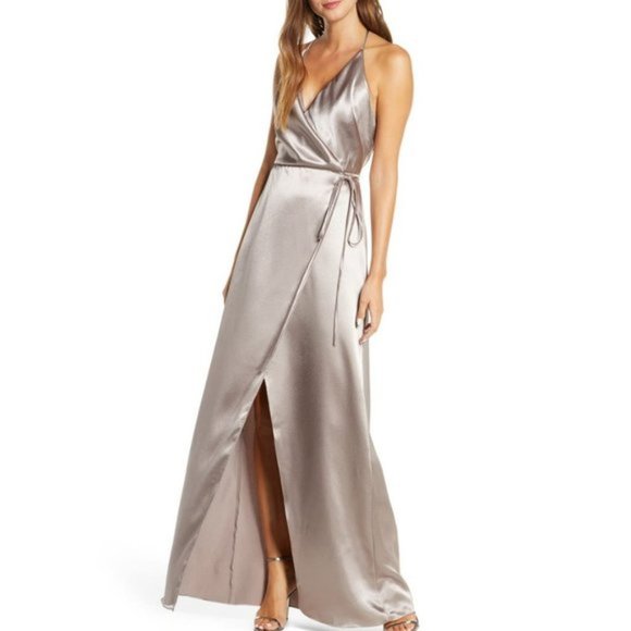 Jenny Yoo Lana Satin Crepe Back Wrap Maxi Dress